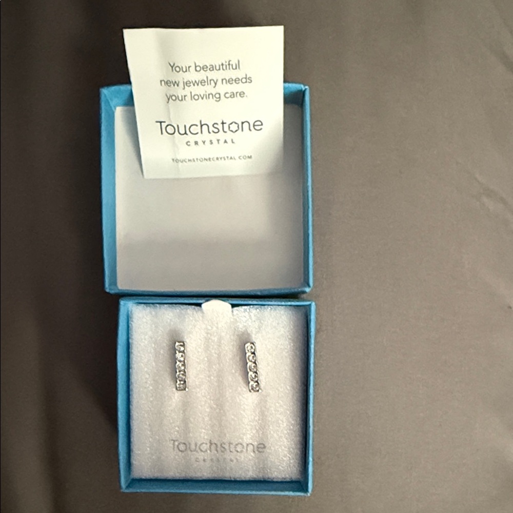 Touchstone Crystal silver crystal bar stud earrings